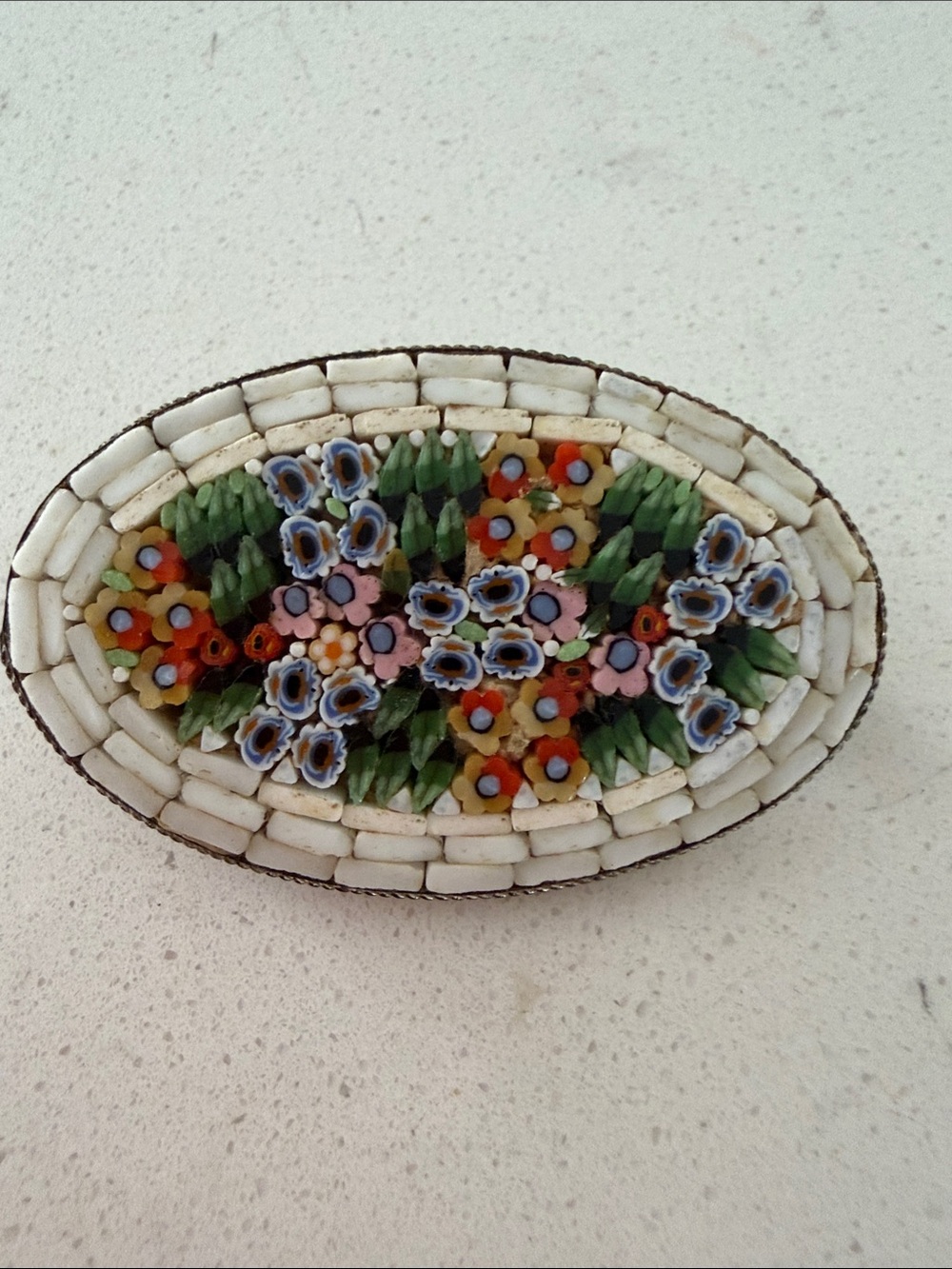Antique Vintage Micro Mosaic ( mother pearl) Brooch Italy